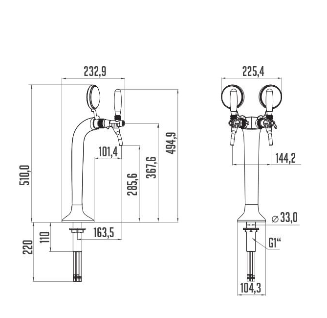Metal tower KOBRA for 2 taps Silver